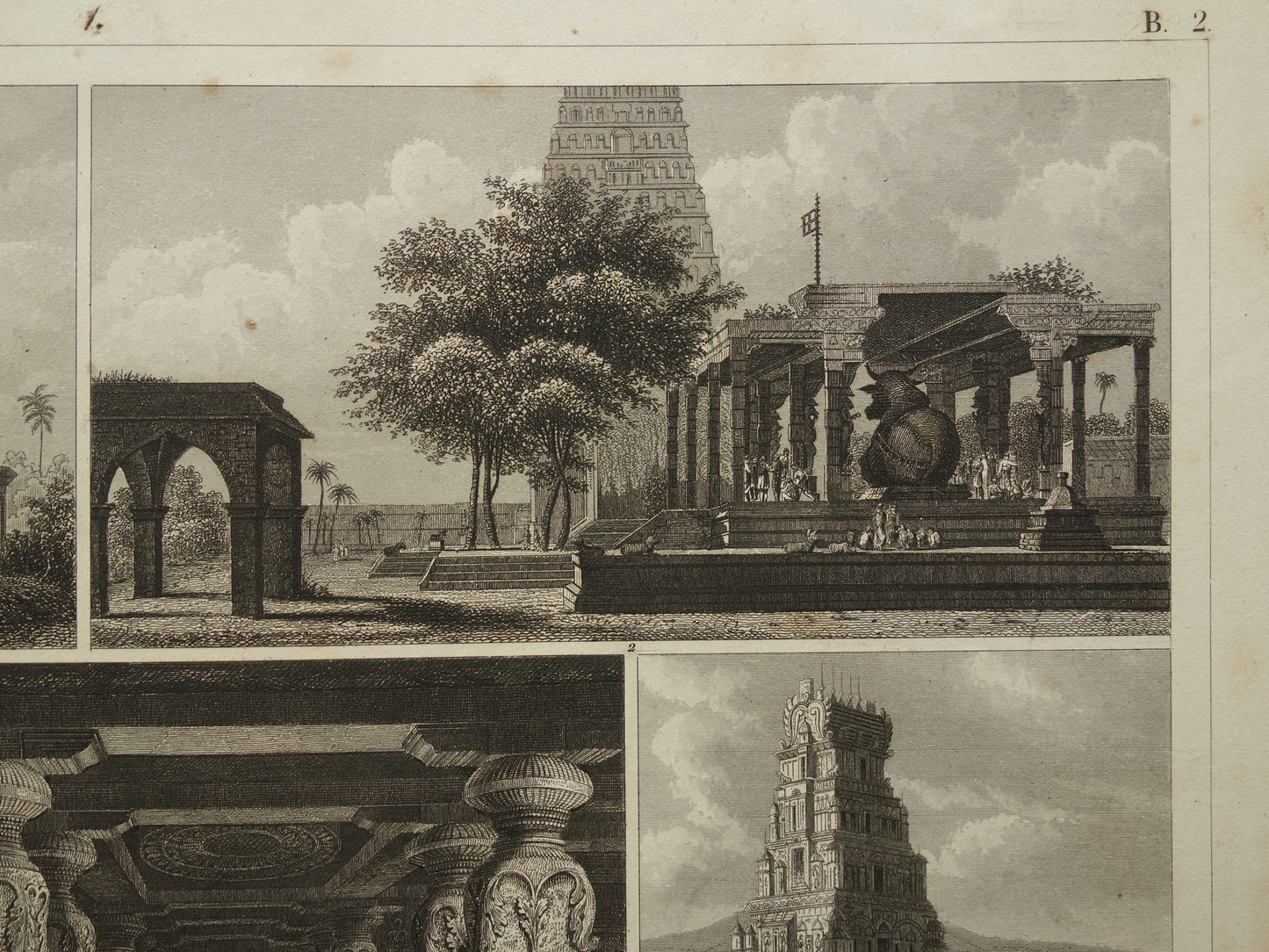 Antieke tempels in India oude prent 1849 illustratie architectuur uit India vintage prints Grotten van Ellora