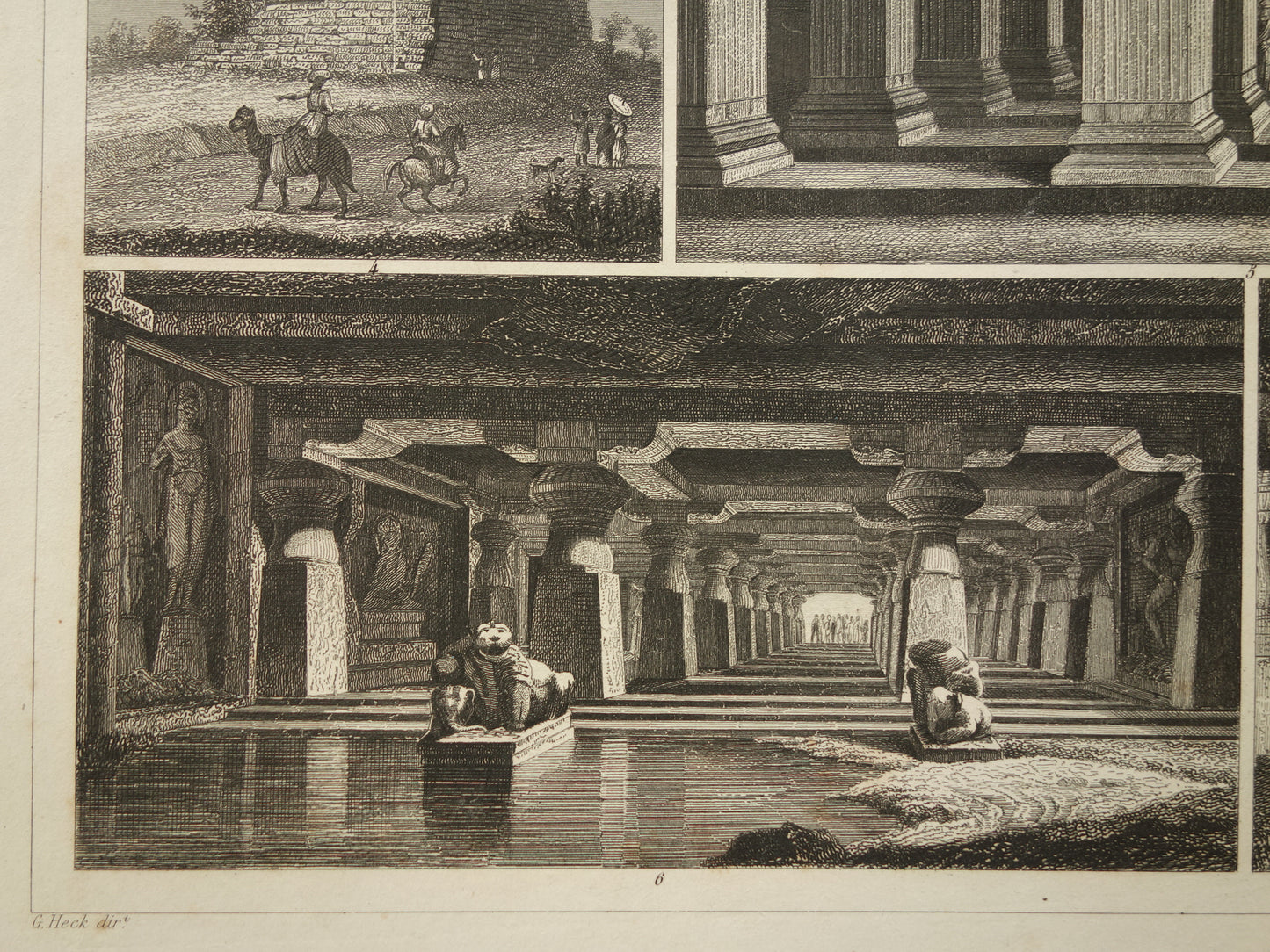 Antieke tempels in India oude prent 1849 illustratie architectuur uit India vintage prints Grotten van Ellora