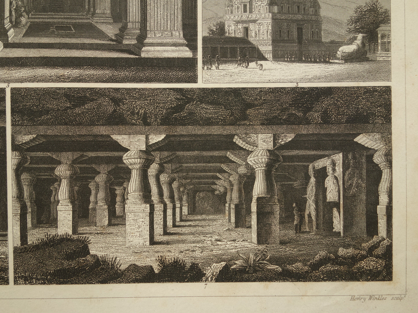 Antieke tempels in India oude prent 1849 illustratie architectuur uit India vintage prints Grotten van Ellora