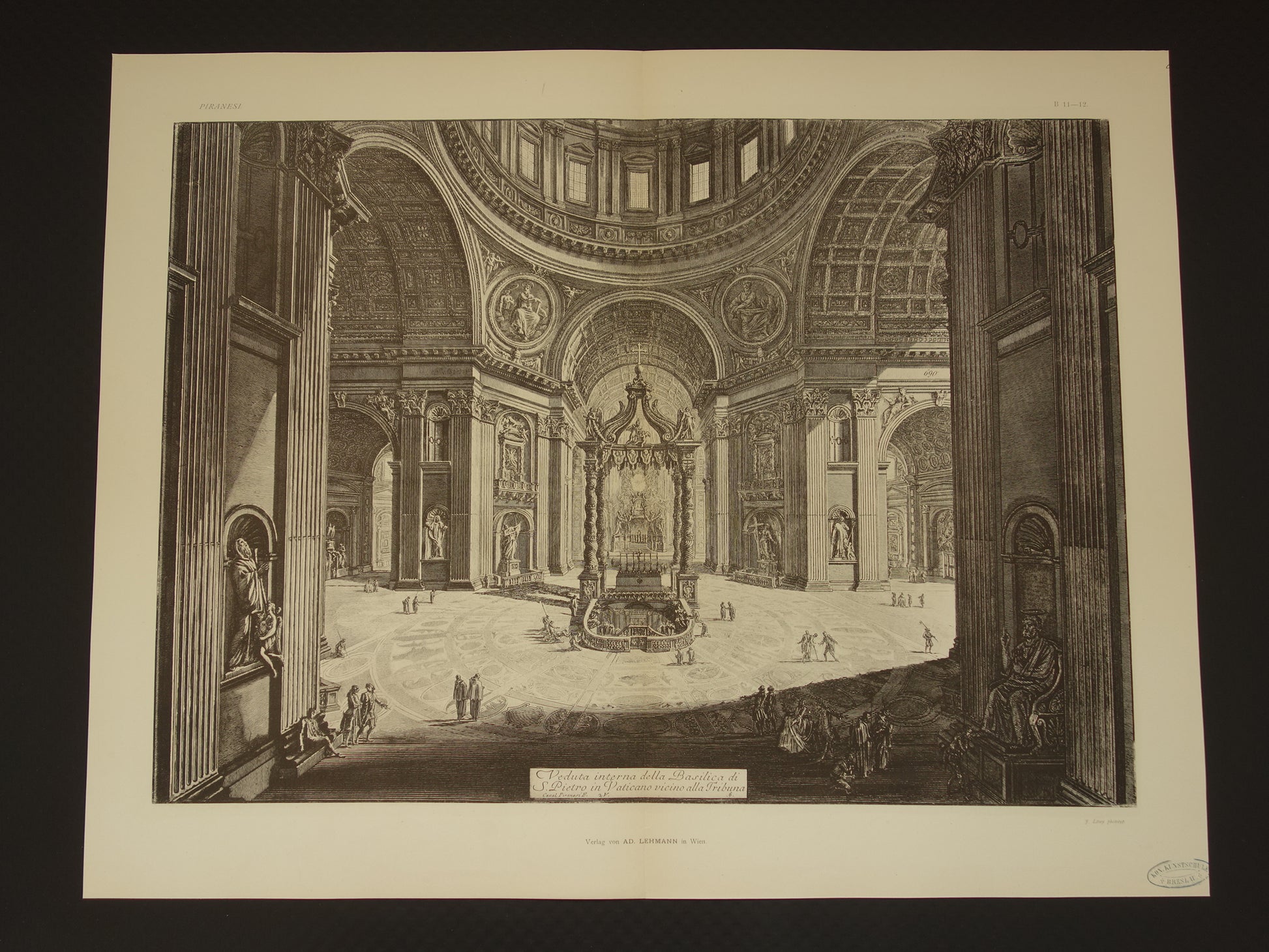 Oude prent van Sint Pieter Rome uit 1886 antieke facsimile Piranesi uit Vedute di Roma vintage print poster