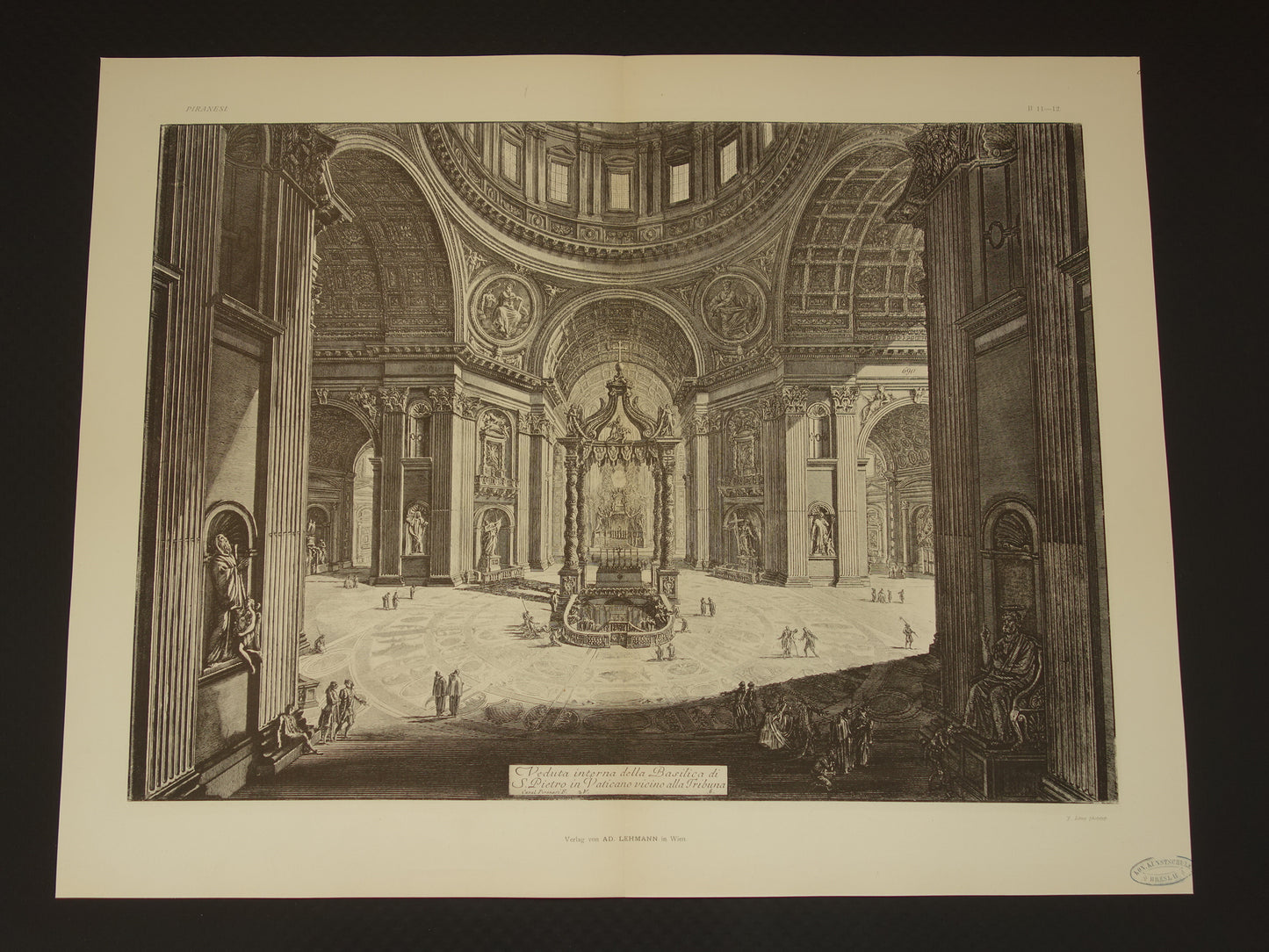 Oude prent van Sint Pieter Rome uit 1886 antieke facsimile Piranesi uit Vedute di Roma vintage print poster