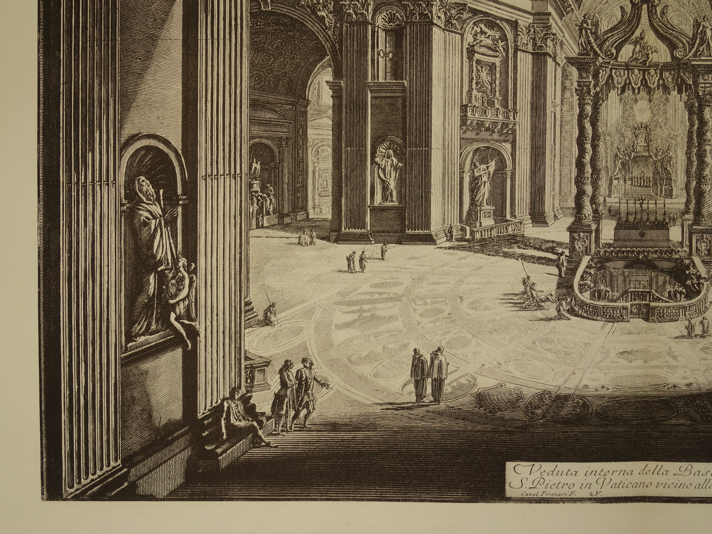 Oude prent van Sint Pieter Rome uit 1886 antieke facsimile Piranesi uit Vedute di Roma vintage print poster