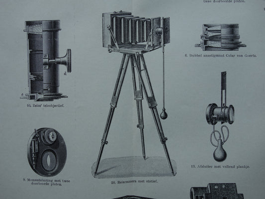 CAMERA'S oude technologie prent uit 1921 over fotocamera's Originele antieke Nederlandse illustratie print camera Zeiss Kodak Ernemann