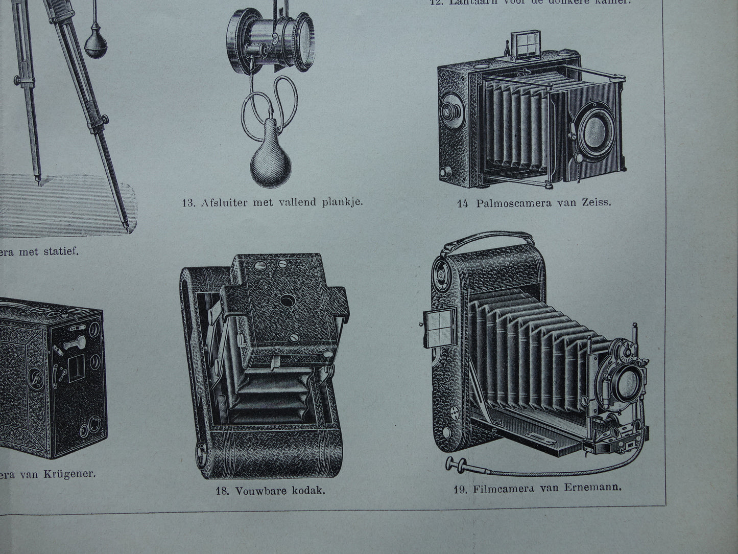 CAMERA'S oude technologie prent uit 1921 over fotocamera's Originele antieke Nederlandse illustratie print camera Zeiss Kodak Ernemann