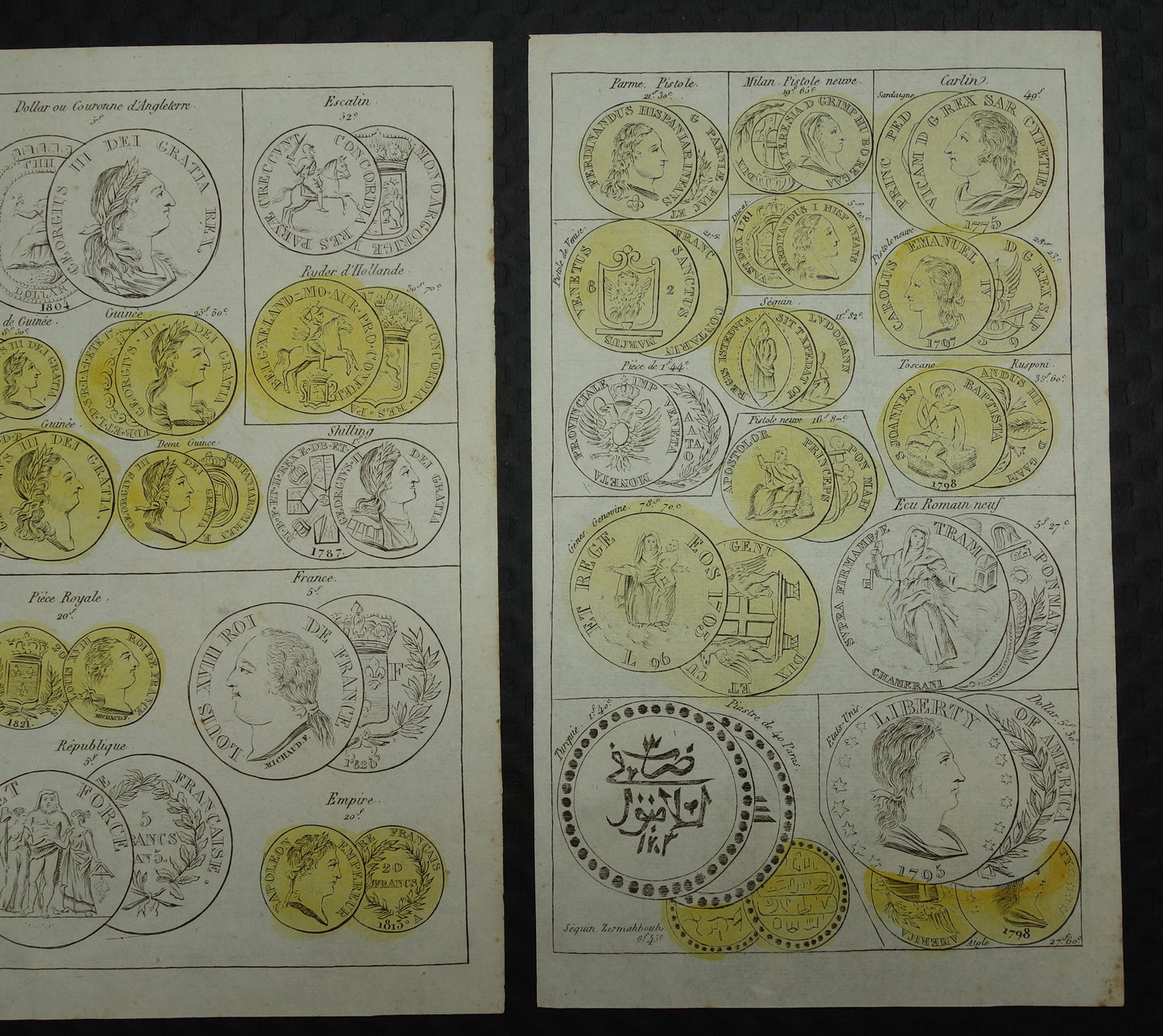 MUNTEN Set van 6 antieke prenten over Oude Munten 19e eeuw 1834 Print Illustratie numismatiek