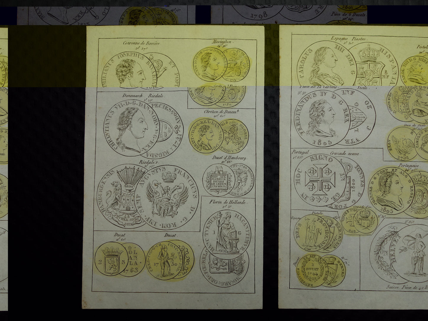 MUNTEN Set van 6 antieke prenten over Oude Munten 19e eeuw 1834 Print Illustratie numismatiek