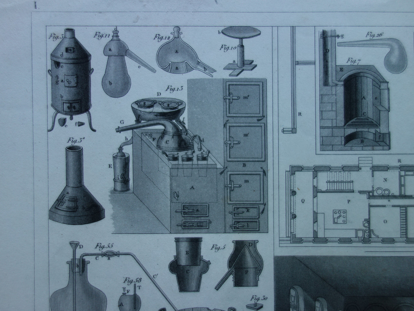 Antique print of glassware for scientific experiments test tubes old science print about chemistry lab laboratory prints