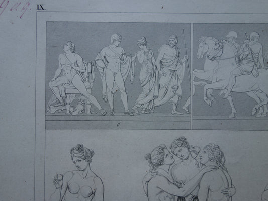 Bertel Thorvaldsen Oude prent kunstgeschiedenis Beeldhouwwerken Antonio Canova Originele antieke print Alexander fries Kunst Beeldhouwkunst vintage illustratie Beeldhouwer