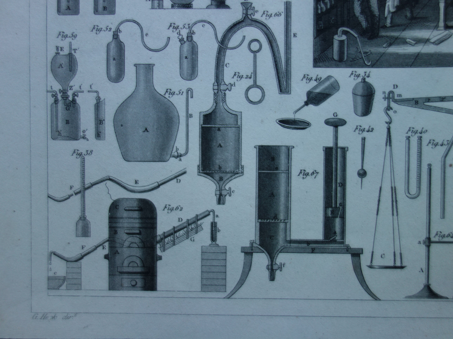 Antique print of glassware for scientific experiments test tubes old science print about chemistry lab laboratory prints