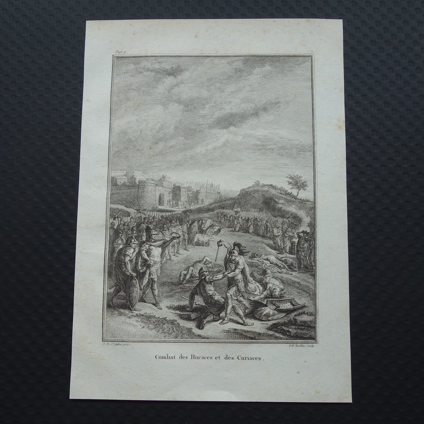 Gevecht tussen de Horatii en de Curiatii Geschiedenis van Rome Antieke prent Originele 200+ jaar oude illustratie Romeinse mythologie