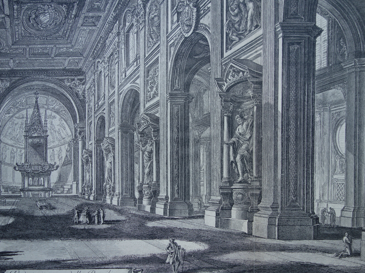 Antieke Piranesi prent van interieur Basiliek van Sint-Jan van Lateranen in Rome uit 1886 oude facsimile uit Vedute di Roma vintage print Basilica San Giovanni in Laterano