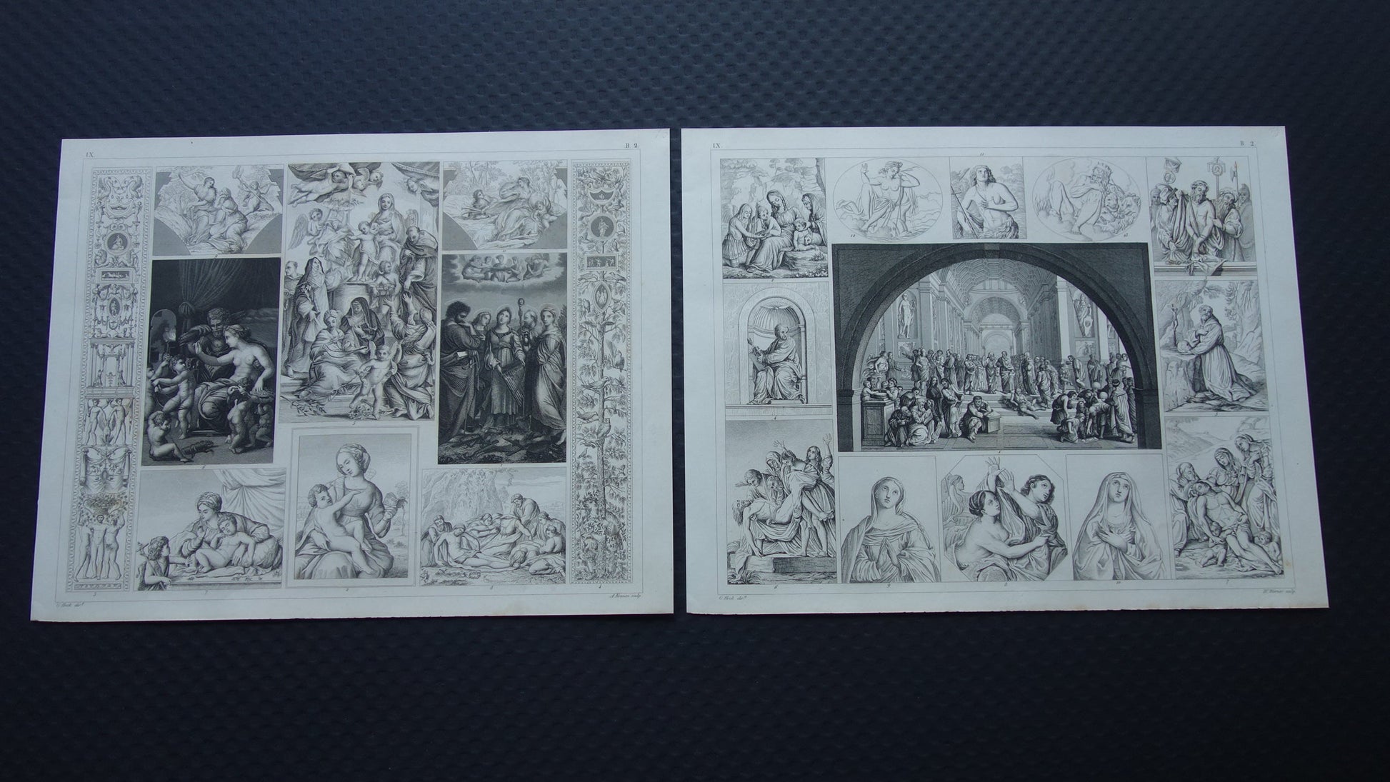 Antieke prent kunstgeschiedenis schilderkunst uit renaissance Raphael Leonardo Da Vinci  Michelangelo originele oude illustratie prints