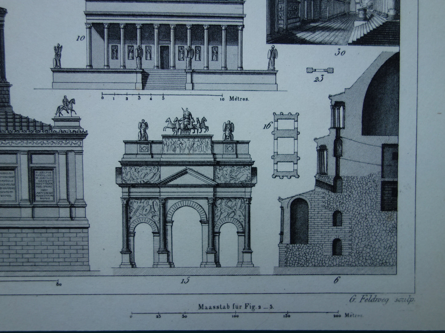 Boog van Trajanus en Engelenburcht Romeinse architectuur prent uit 1849 antieke illustratie Romeinse bouwkunst origineel 175+ jaar oud