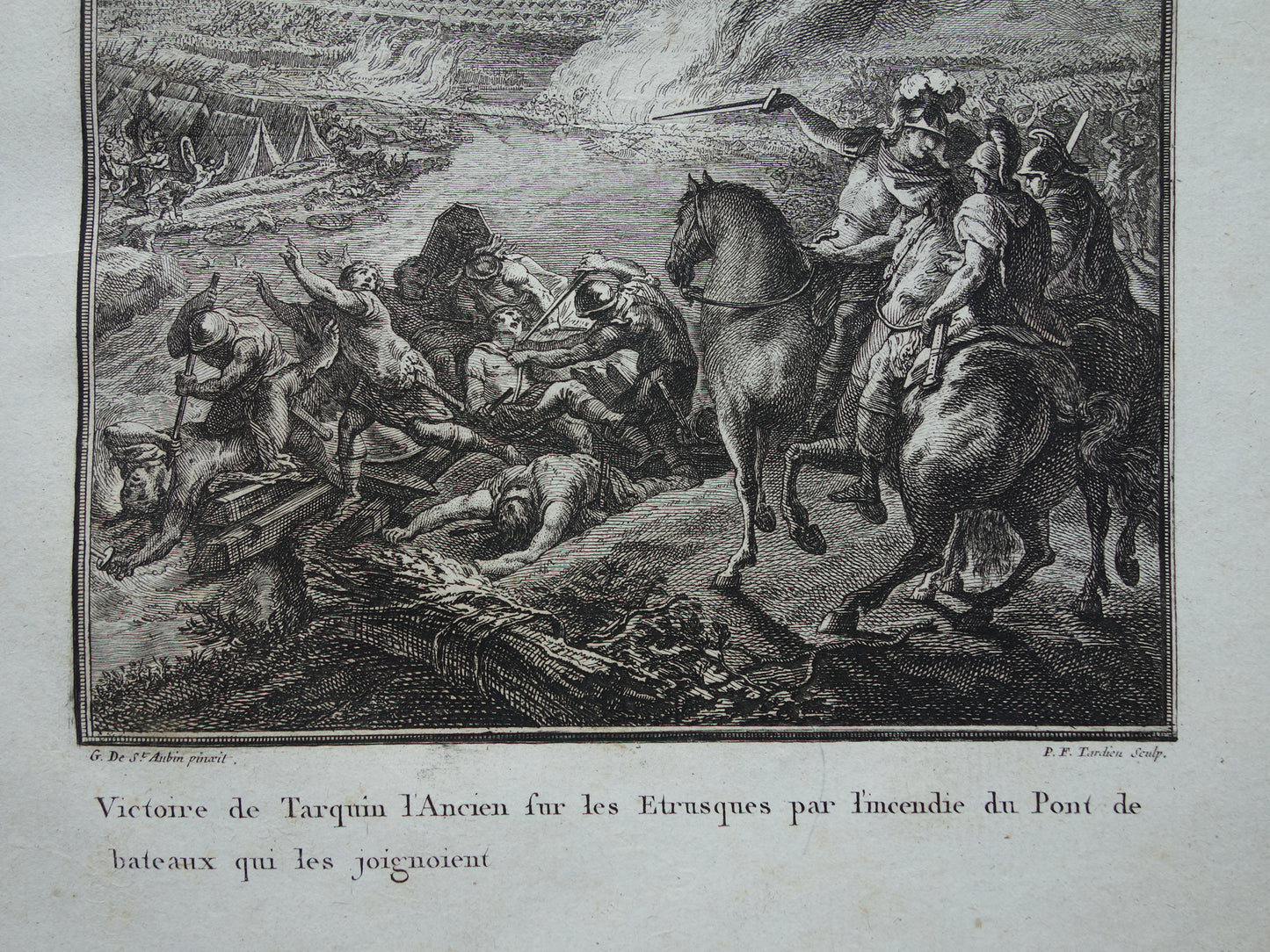 Victoire de Tarquin láncien sur les Etrusques par l'incendie du pont de bateaux quie les joignoient
