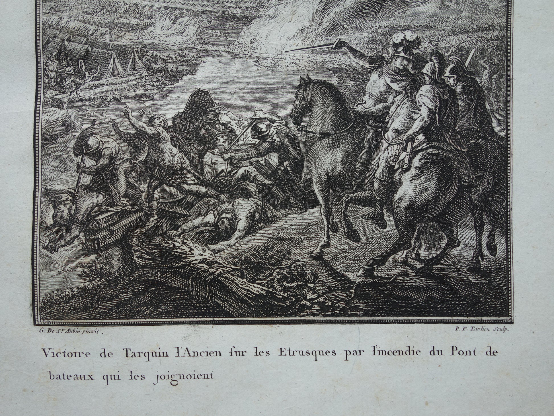 Victoire de Tarquin láncien sur les Etrusques par l'incendie du pont de bateaux quie les joignoient
