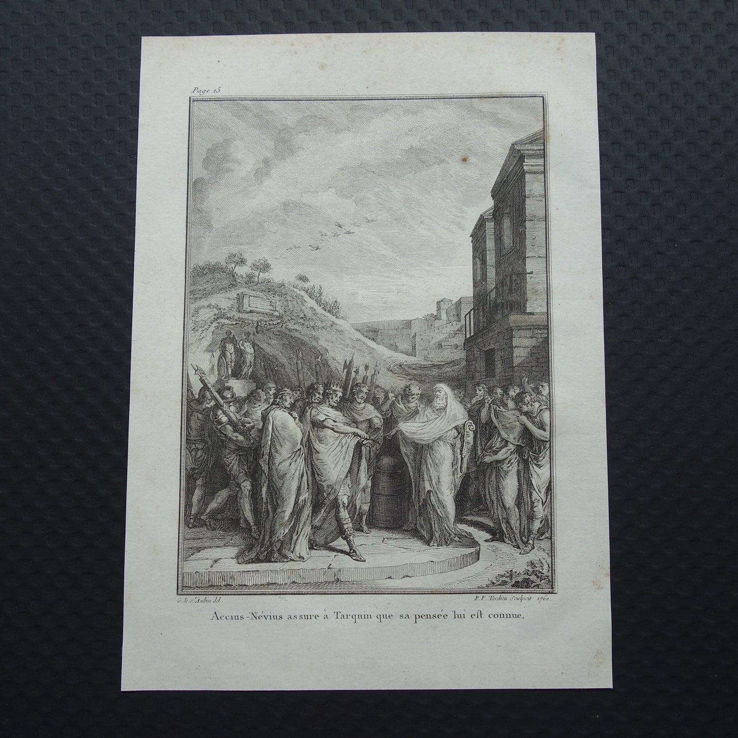Koning Tarquinius Geschiedenis van Rome Antieke prent Originele 200+ jaar oude illustratie Romeinse mythologie Priester Accius Nevius