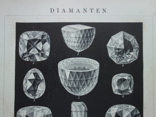 DIAMANTEN oude prent uit 1907 over beroemde Diamant Koh-I-Noor Originele antieke Nederlandse illustratie print