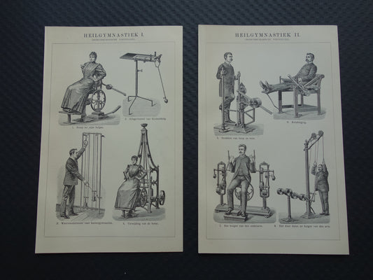 FITNESS oude prent uit het jaar 1908 van Fitness apparatuur originele antieke vintage prints sport apparaten