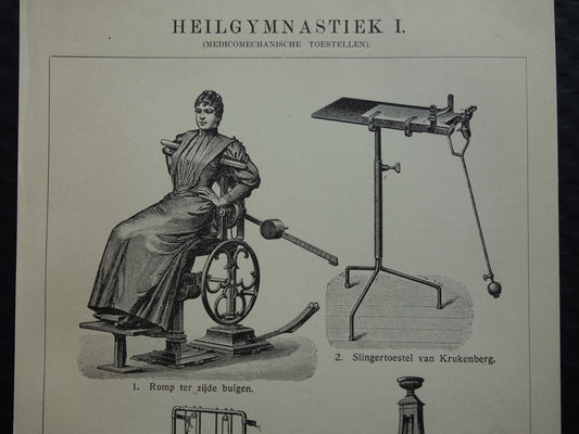 FITNESS oude prent uit het jaar 1908 van Fitness apparatuur originele antieke vintage prints sport apparaten