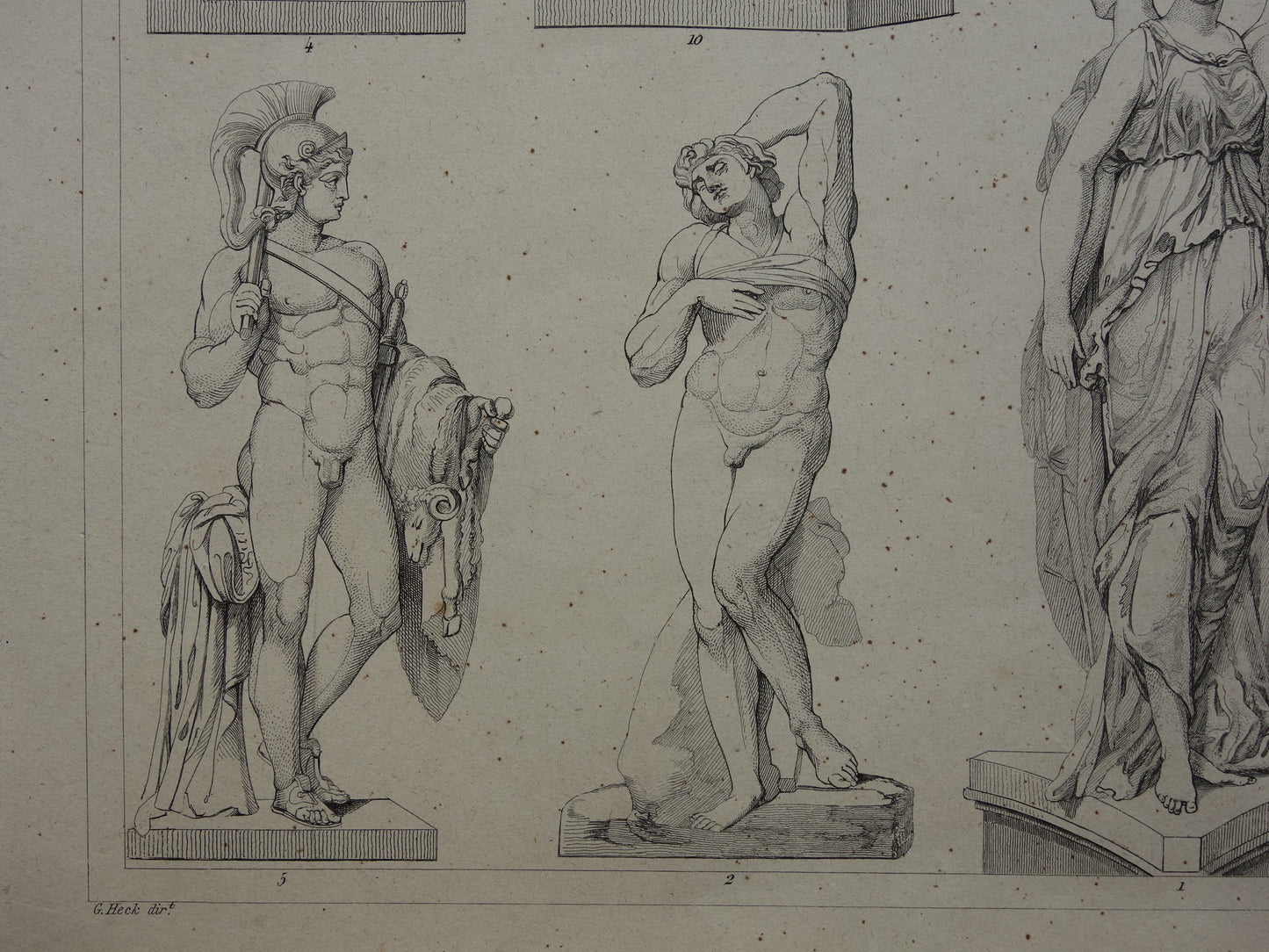 Oude prent kunstgeschiedenis Beeldhouwwerken Michelangelo Originele antieke print Bertel Thorvaldsen Germain Pilon Kunst Beeldhouwkunst vintage illustratie Beeldhouwer