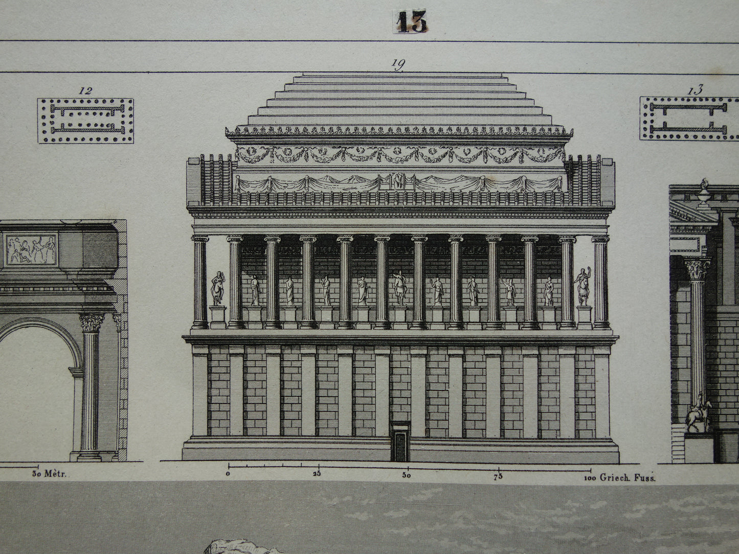 Romeinse Architectuur Print origineel 175+ jaar oude gravure klassieke bouwkunst Baalbek Concordia Tempel Rome