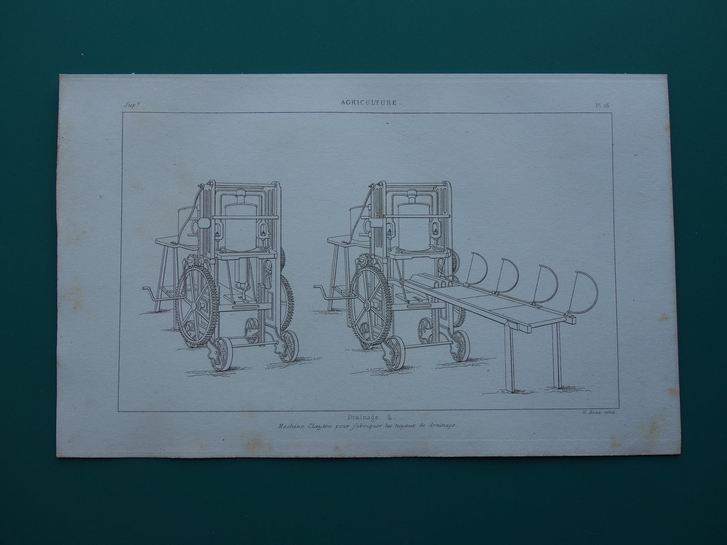 LANDBOUW Set van 3 antieke prenten Gereedschap Machines Boerderij Oude Franse Print Illustratie Ploeg Drainage