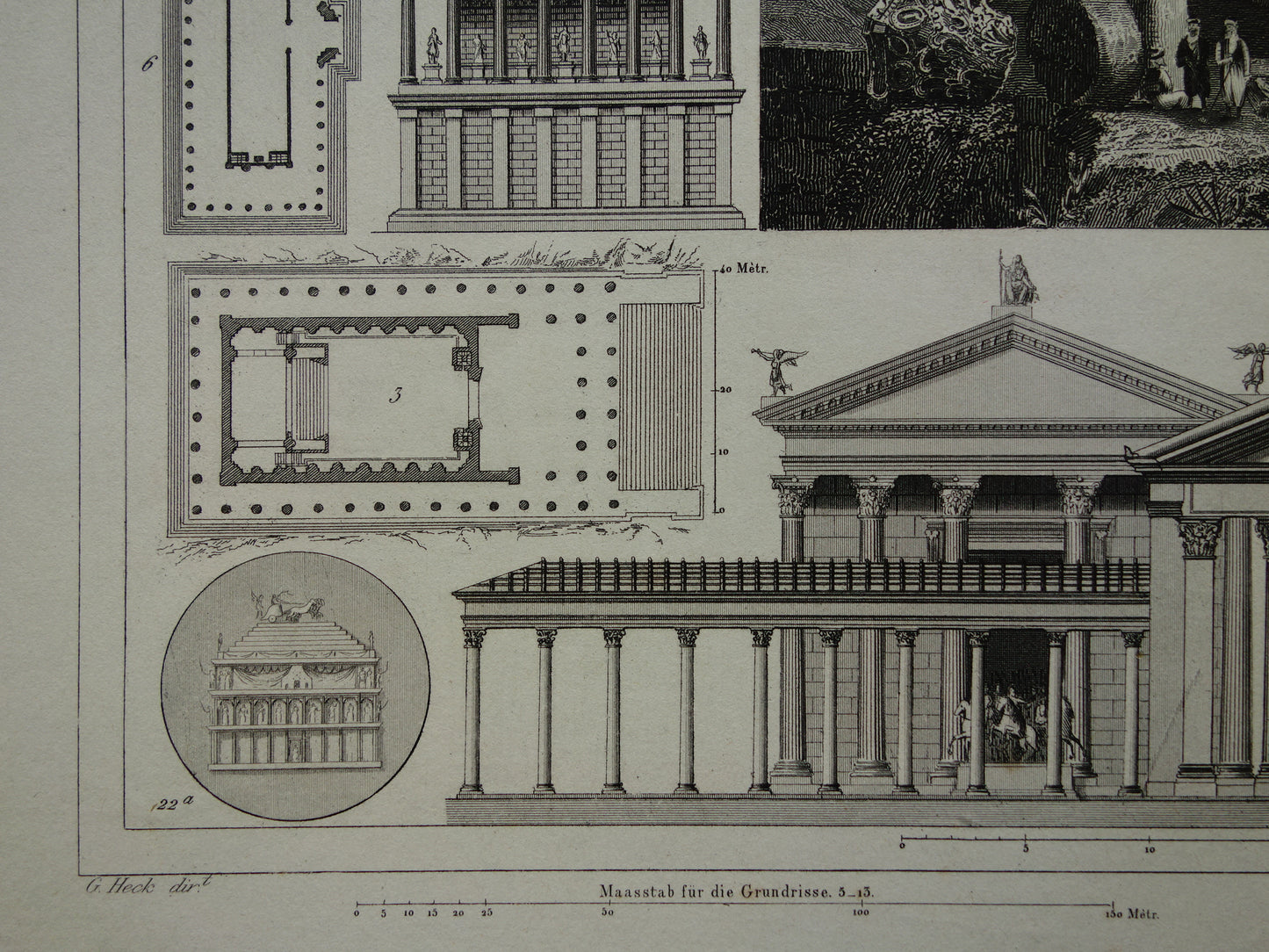 Romeinse Architectuur Print origineel 175+ jaar oude gravure klassieke bouwkunst Baalbek Concordia Tempel Rome