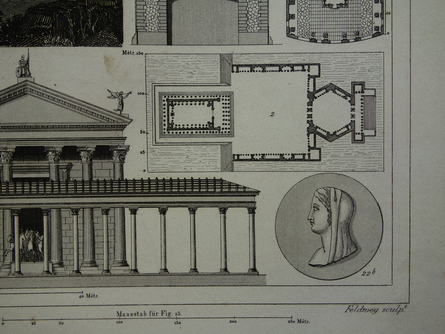 Romeinse Architectuur Print origineel 175+ jaar oude gravure klassieke bouwkunst Baalbek Concordia Tempel Rome