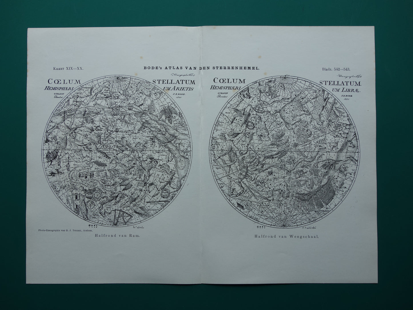 Antieke astronomie prent van de noordelijke en zuidelijke sterrenhemel 1898 originele vintage print sterrenbeelden oude astrologie print