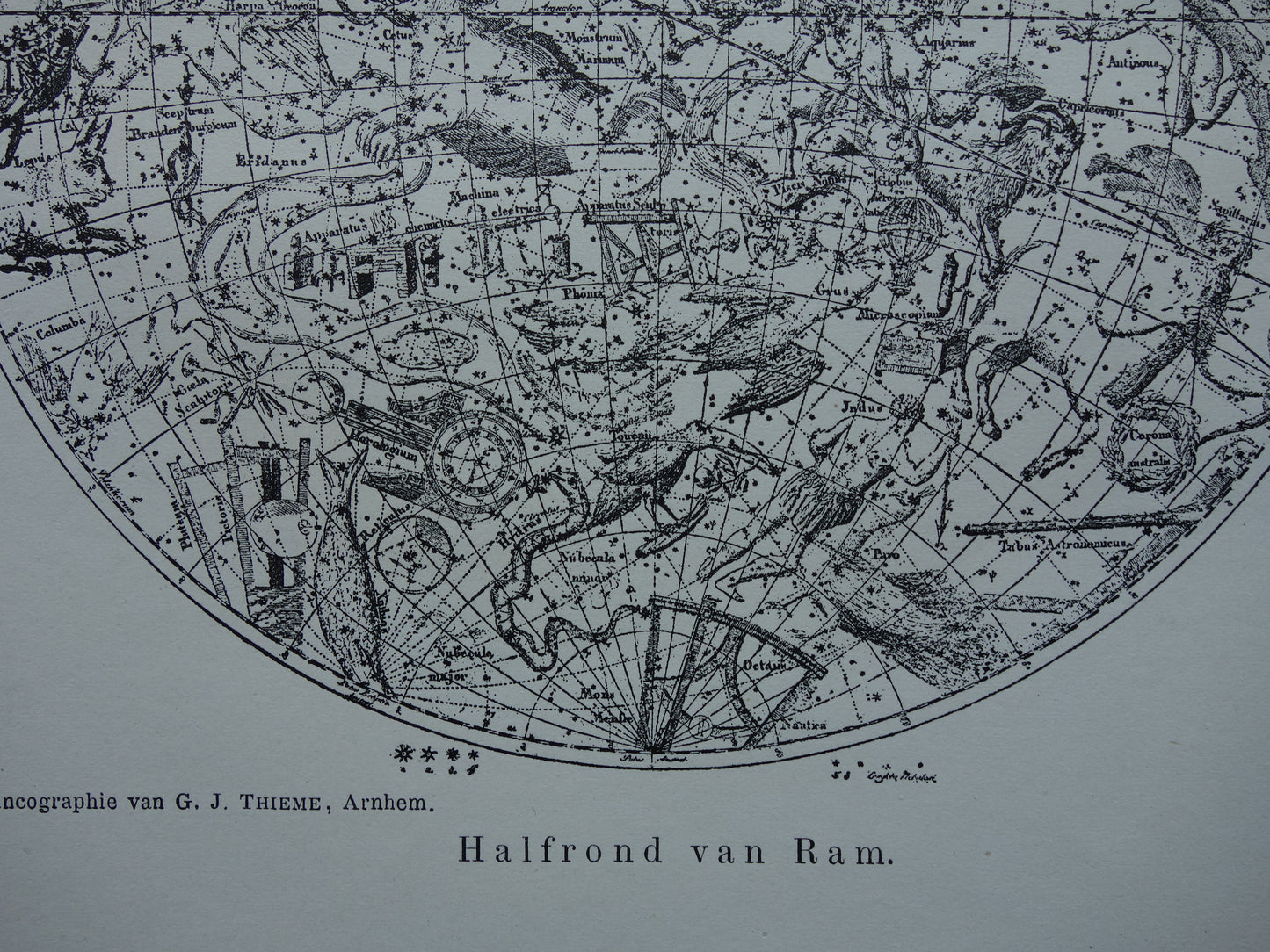 Antieke astronomie prent van de noordelijke en zuidelijke sterrenhemel 1898 originele vintage print sterrenbeelden oude astrologie print