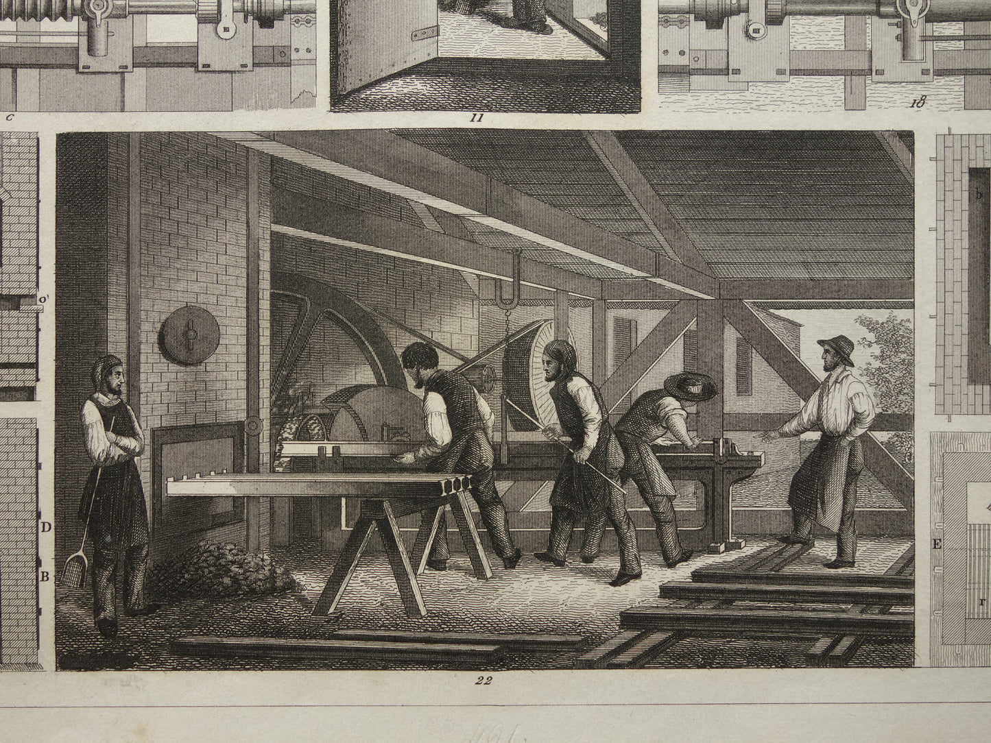 Metallurgie 170+ jaar oude technologie prent over productie van ijzer print illustratie hoogovens vintage prints