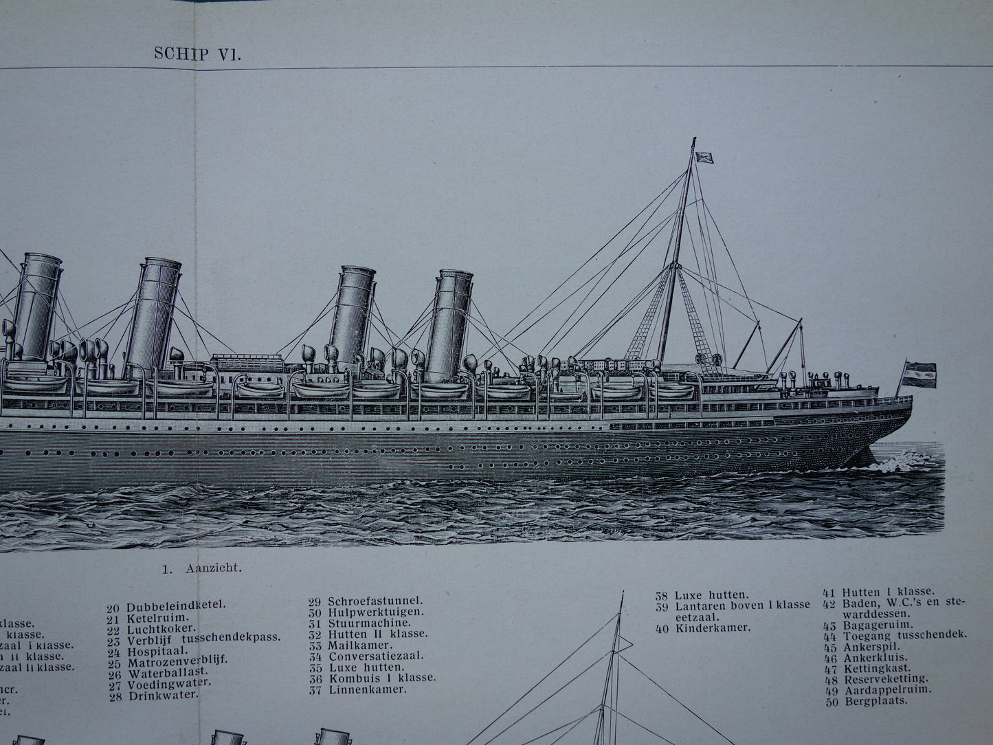 Stoomschip illustratie Oceaanstomer Deutschland 1938 originele oude schip scheepvaart print