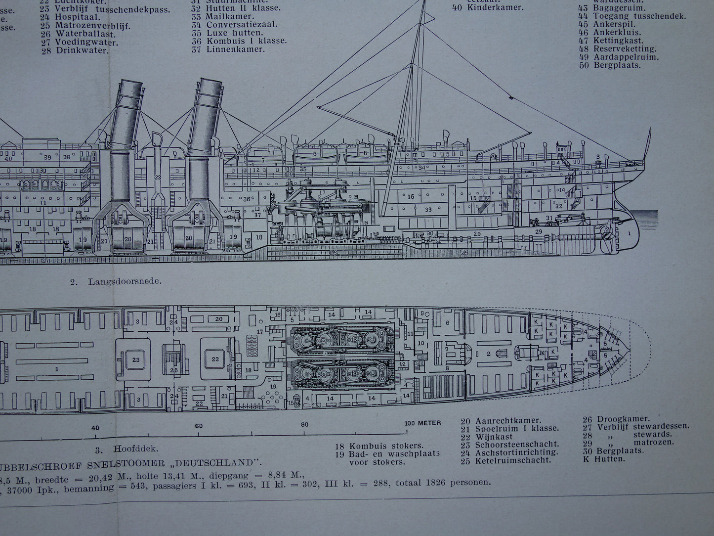 Stoomschip illustratie Oceaanstomer Deutschland 1938 originele oude schip scheepvaart print