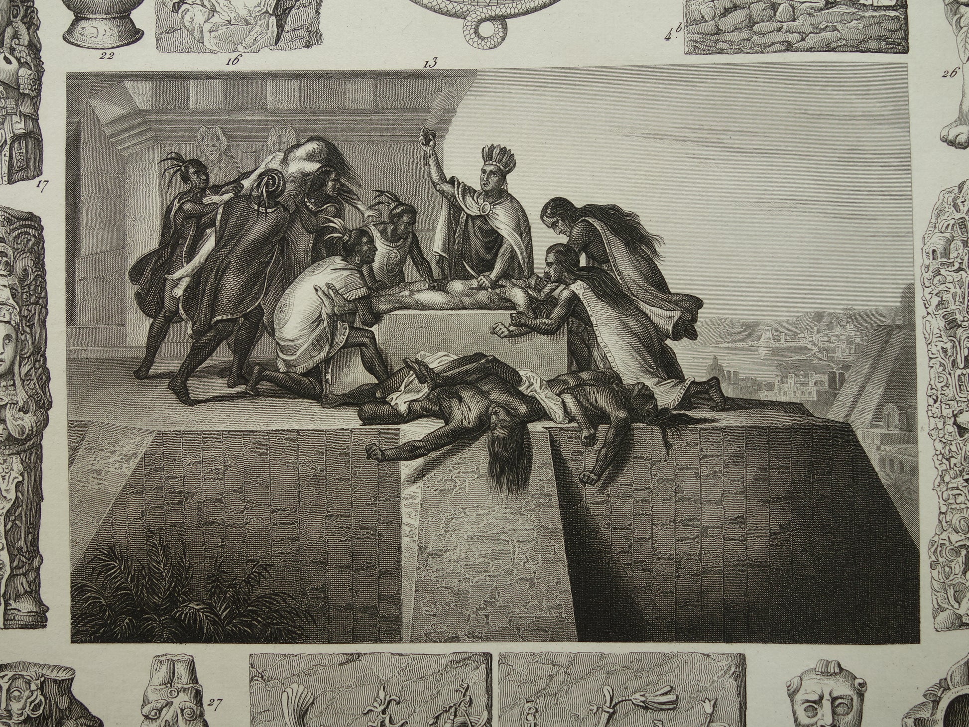 mensenoffer azteken oude gravure