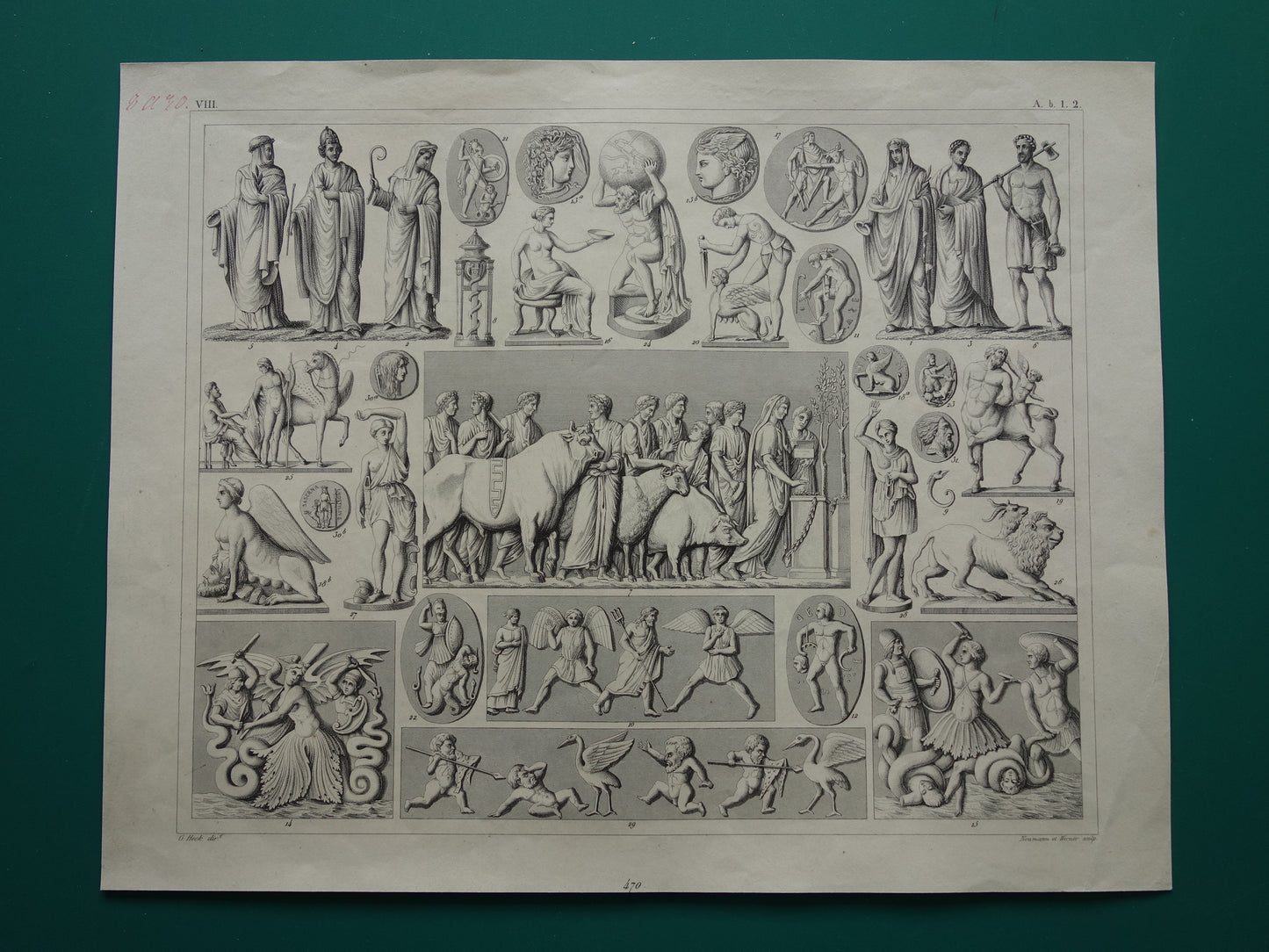 Griekse en Romeinse Goden uit de Oudheid 1849 oude illustratie Minotaur Amazone