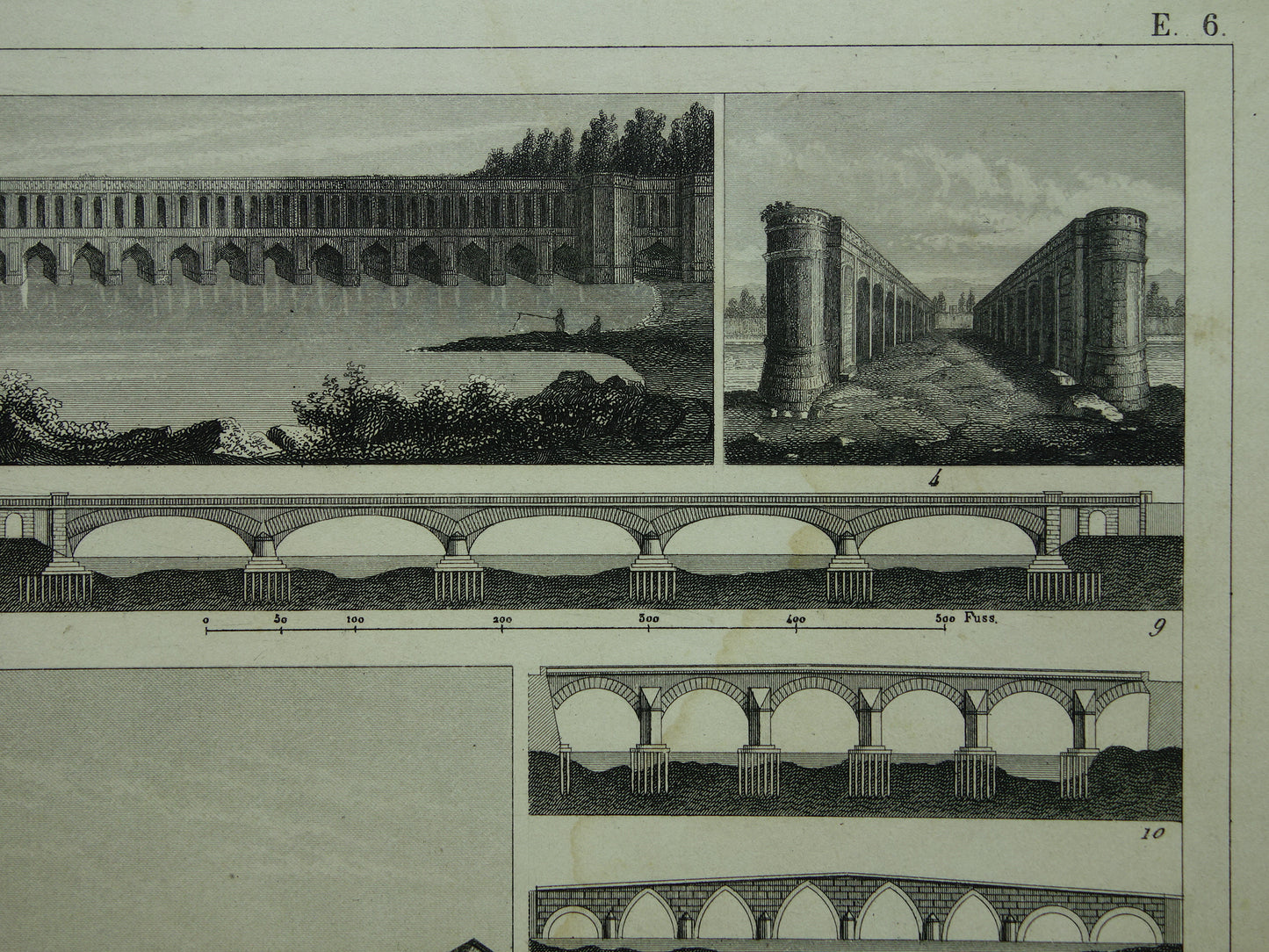 BRUG Rialtobrug Venetië Antieke architectuur prent 1849 Bruggenbouw Bruggen oude illustratie vintage prints