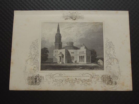Oude gravure Monumental Church in Richmond Virginia Originele antieke illustratie Vintage prenten VS