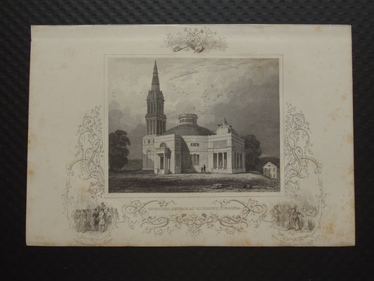 Oude gravure Monumental Church in Richmond Virginia Originele antieke illustratie Vintage prenten VS