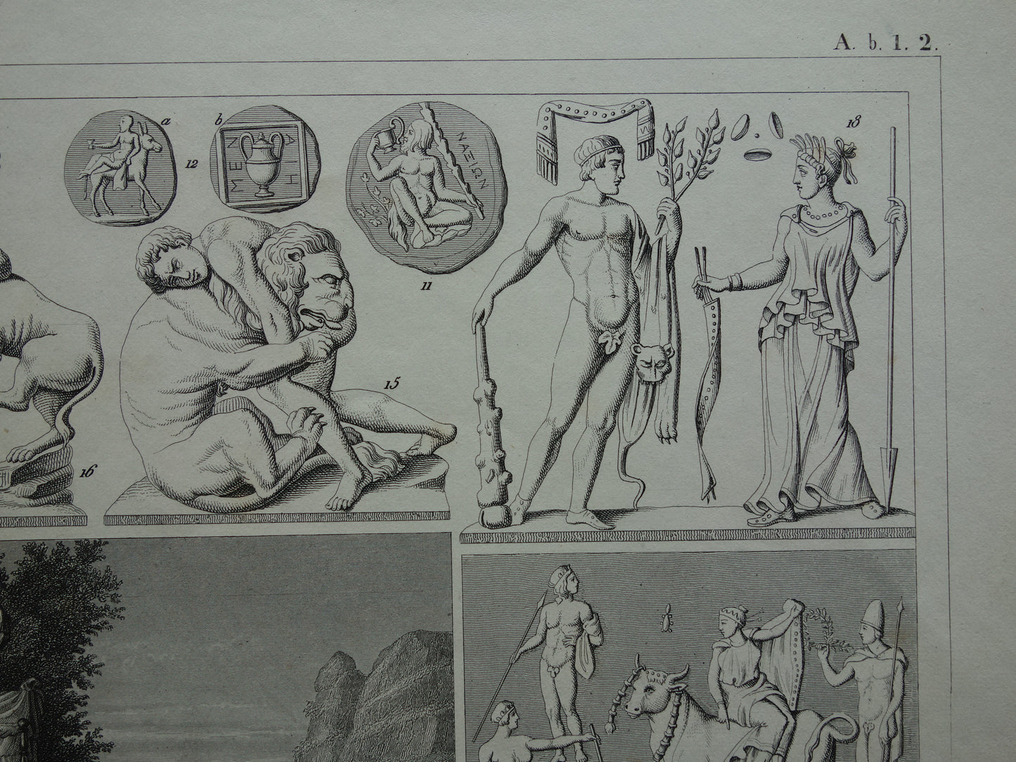 Oude gravure van Griekse en Romeinse Goden 1849 origineel antieke illustratie