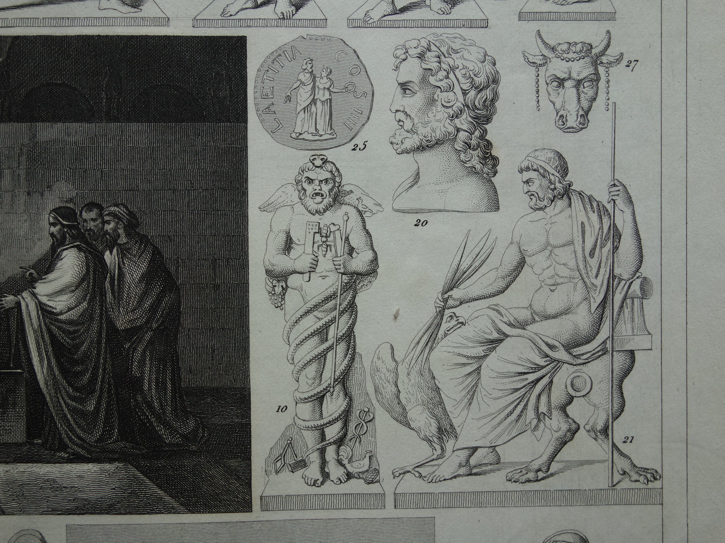 Oude prent van Griekse en Romeinse goden Antieke illustratie Oud Rome Religie God rituelen Vintage prenten Augur