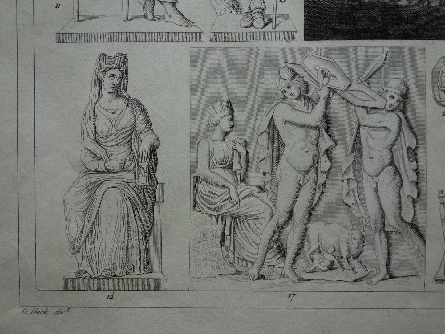 Oude prent van Griekse en Romeinse goden Antieke illustratie Oud Rome Religie God rituelen Vintage prenten Augur