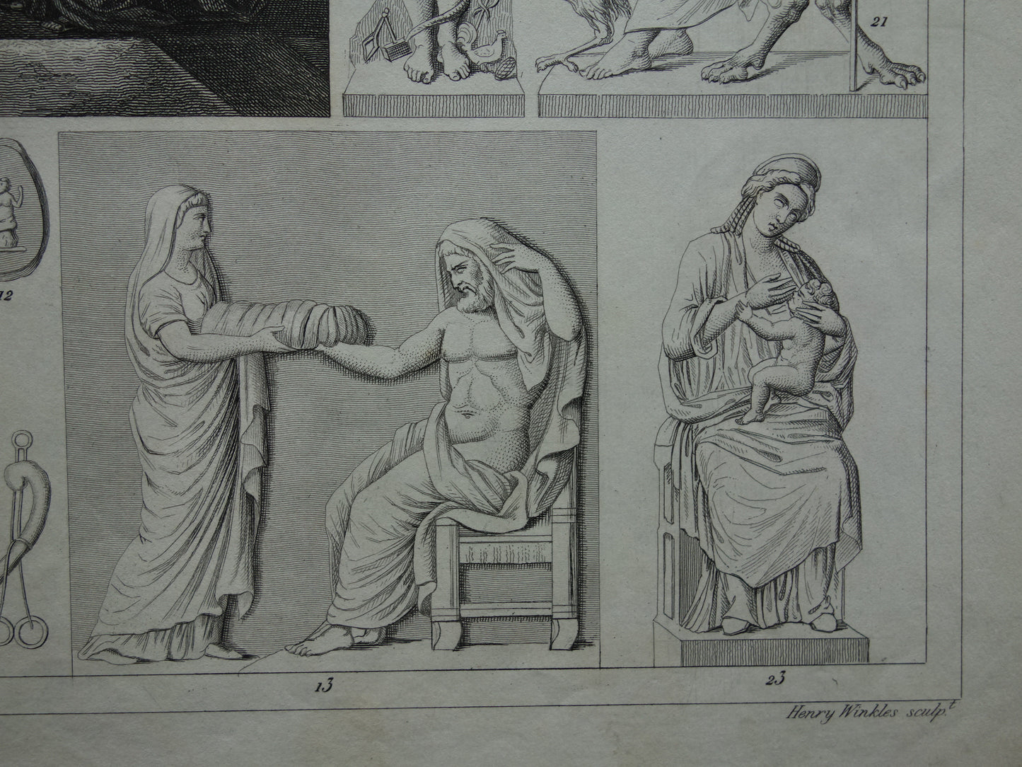 Oude prent van Griekse en Romeinse goden Antieke illustratie Oud Rome Religie God rituelen Vintage prenten Augur
