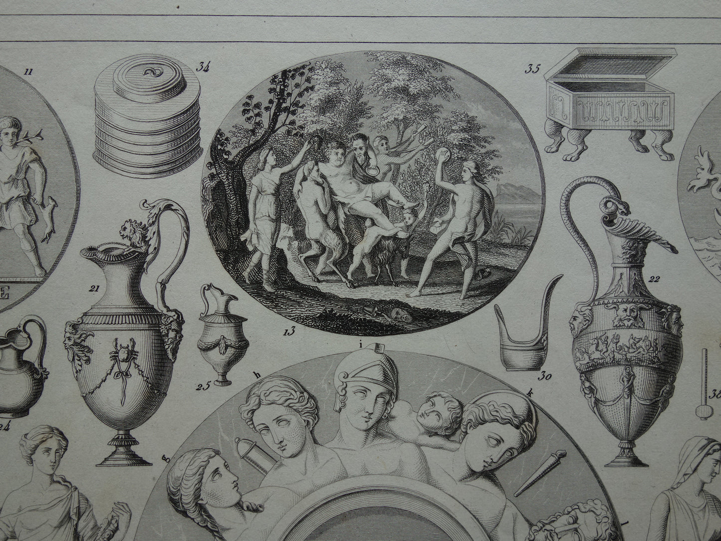Griekse en Romeinse goden antieke prent Originele 175+ jaar oude illustratie Goden Religie Sculpturen Rituelen vintage religieuze prenten oudheid