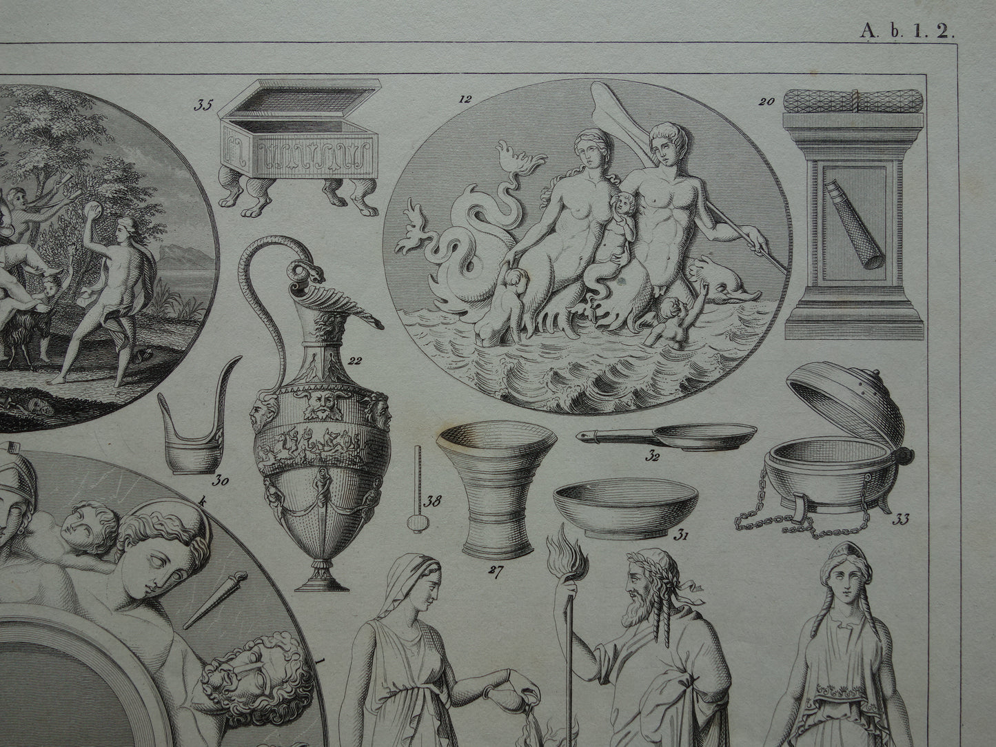 Griekse en Romeinse goden antieke prent Originele 175+ jaar oude illustratie Goden Religie Sculpturen Rituelen vintage religieuze prenten oudheid