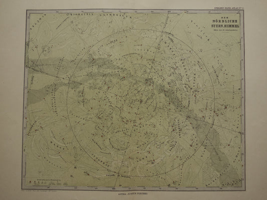 Oude astronomie prent van de noordelijke sterrenhemel 1886 originele oude print sterren en sterrenbeelden - sterrenkaart noordelijk halfrond