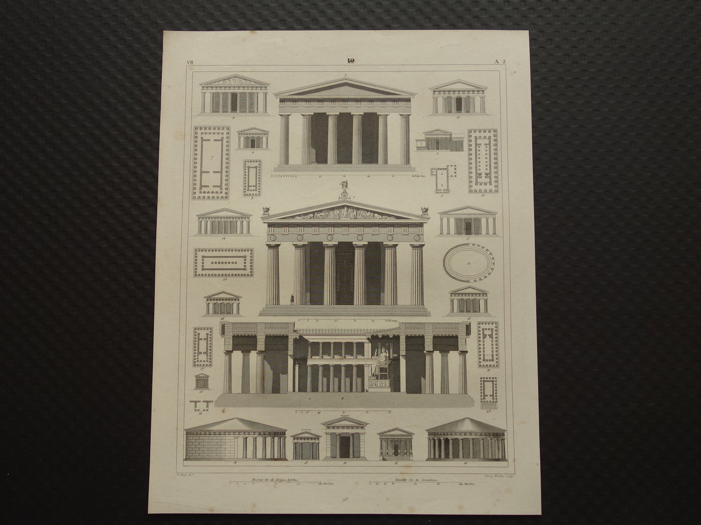 Oude prent Griekse tempels Zeus Tempel Olympia Originele antieke architectuur illustratie Griekanland klassieke oudheid Vintage prenten