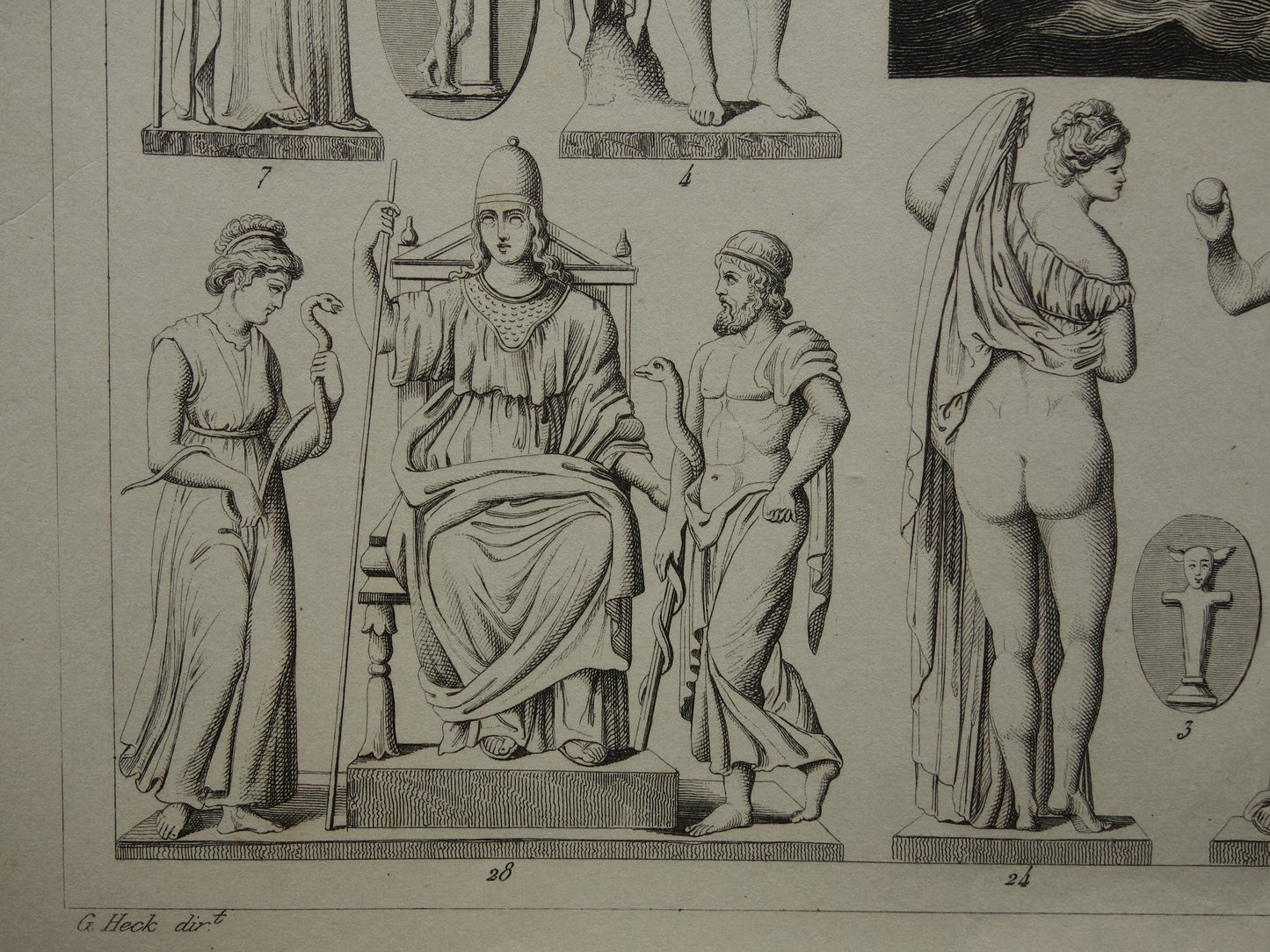 Griekse en Romeinse goden antieke print Originele 170+ jaar oude illustratie Sculpturen Minerva Diana Venus vintage religie prenten oudheid