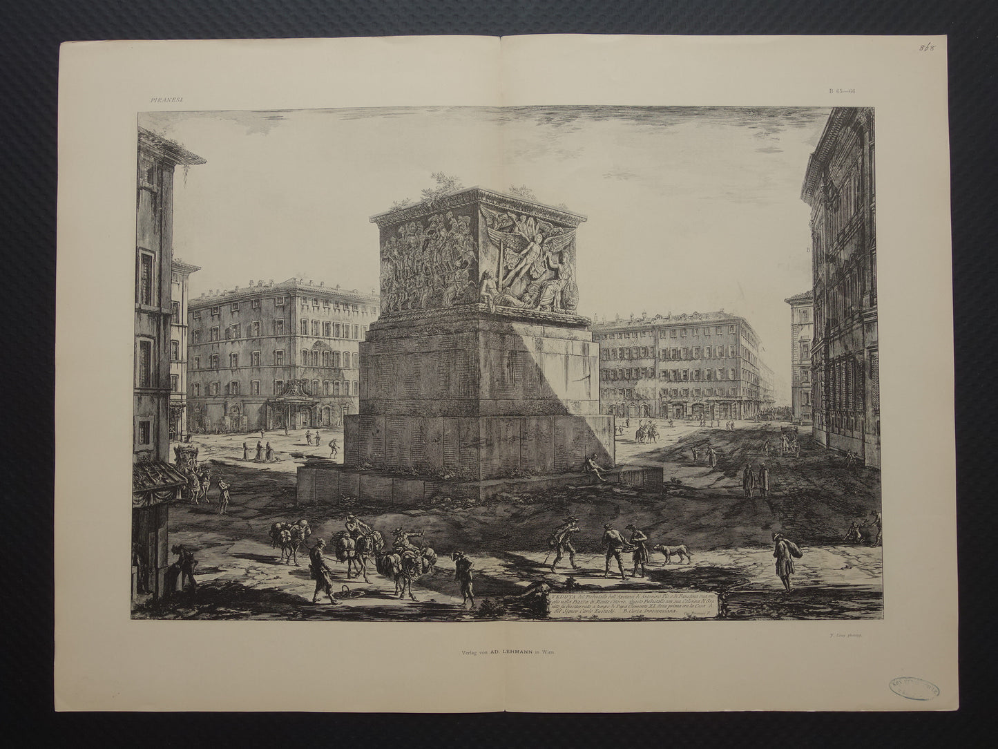 Oude prent van Piazza di Montecitorio in Rome uit 1886 antieke facsimile Piranesi uit Vedute di Roma vintage print