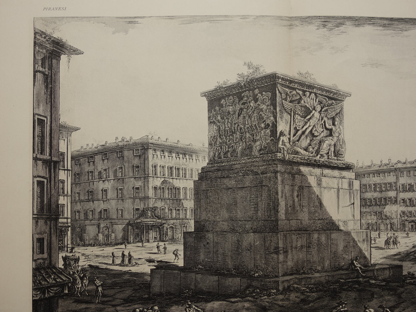 Oude prent van Piazza di Montecitorio in Rome uit 1886 antieke facsimile Piranesi uit Vedute di Roma vintage print