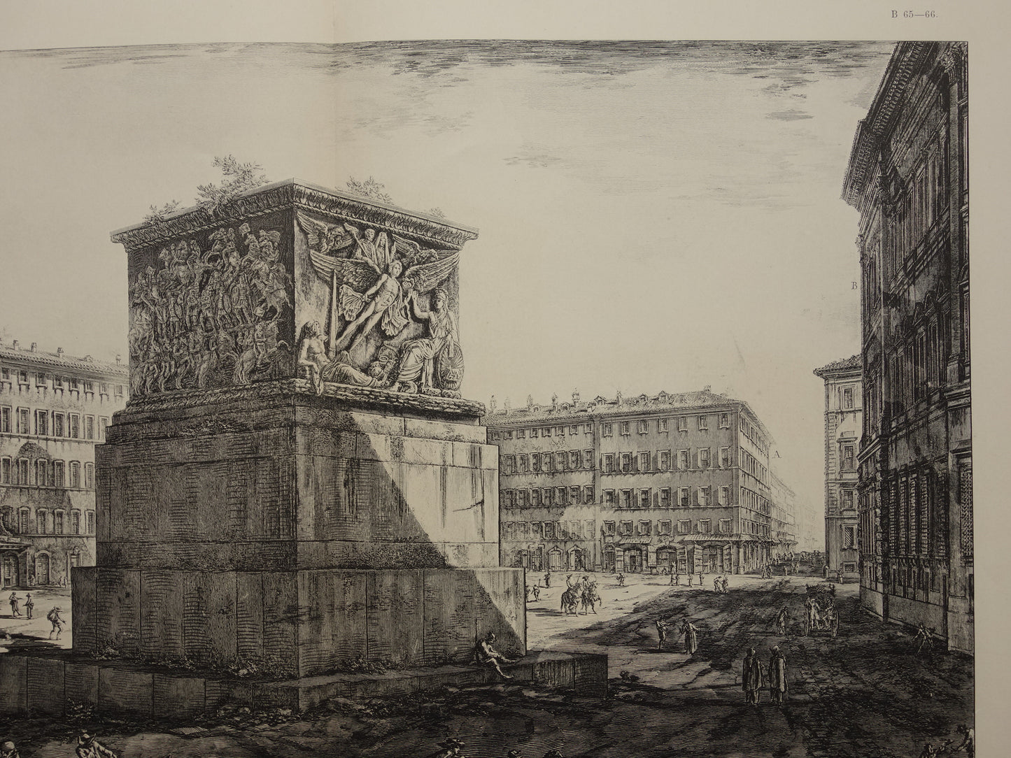 Oude prent van Piazza di Montecitorio in Rome uit 1886 antieke facsimile Piranesi uit Vedute di Roma vintage print